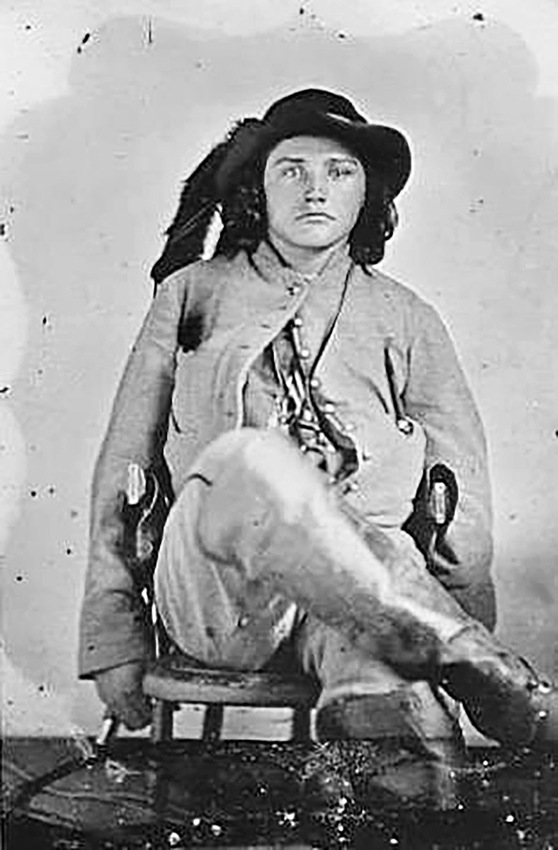 Jerome Clarke, a Bushwhacker, sometimes posed as a fictitious “girl guerrill” named Sue Mundy to embarrass the Federal troops.